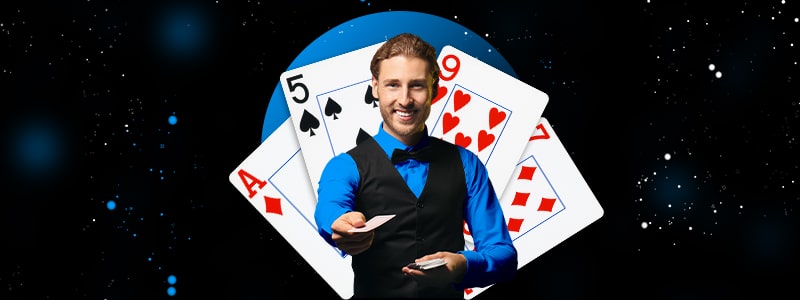 blackjack dealer giving cards to players